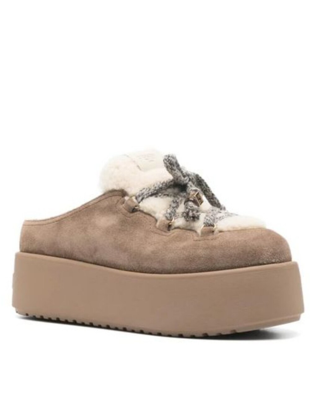 $1,290 Fendi Après Chic Shearling Suede Platform Mules Beige EU 40 US 10 BNIB